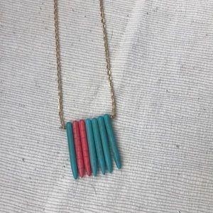 Long Teal and Coral Stone Necklace